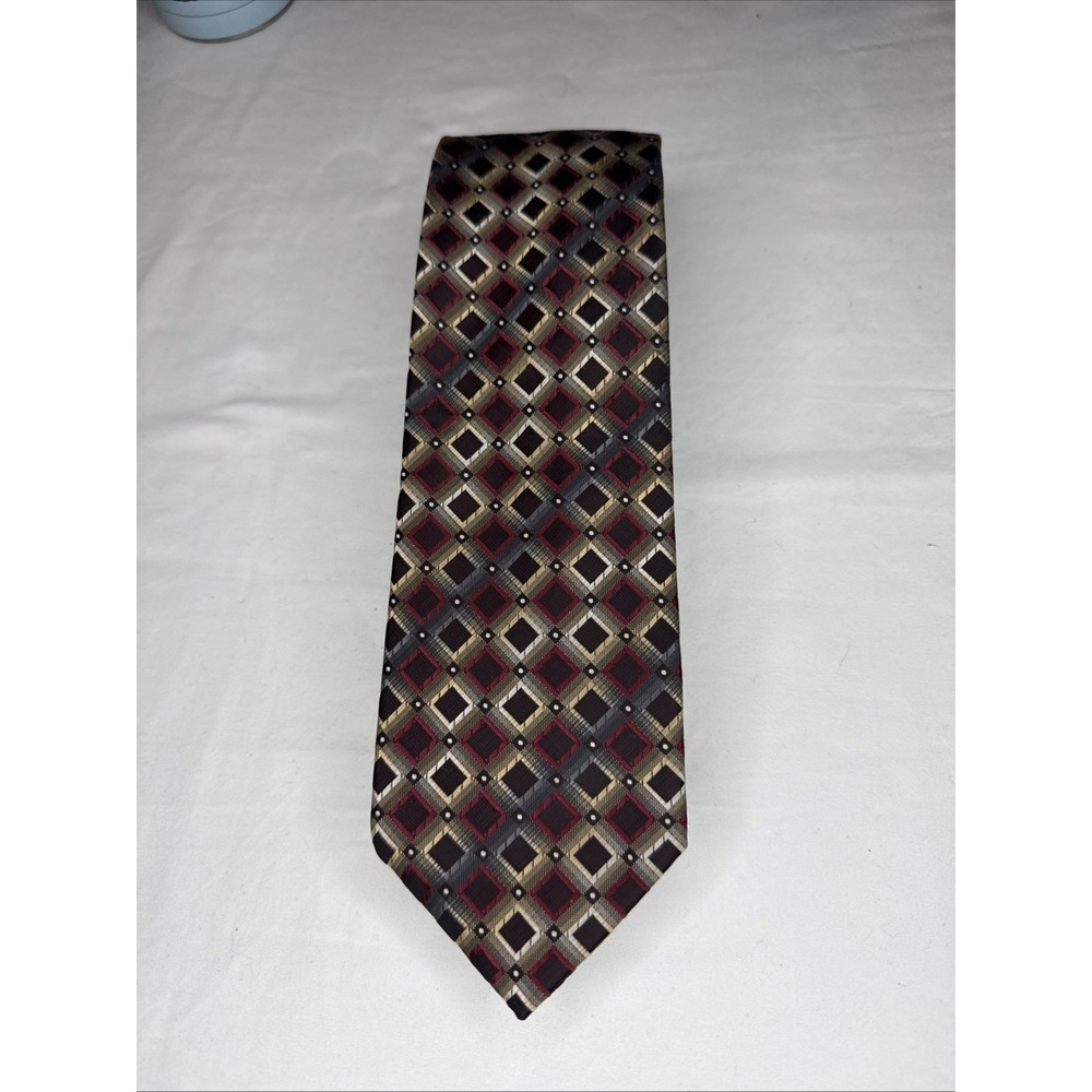 Croft & Barrow Earth Tones/Burgundy Woven Abstract Geometric Wide Poly Tie 58"L